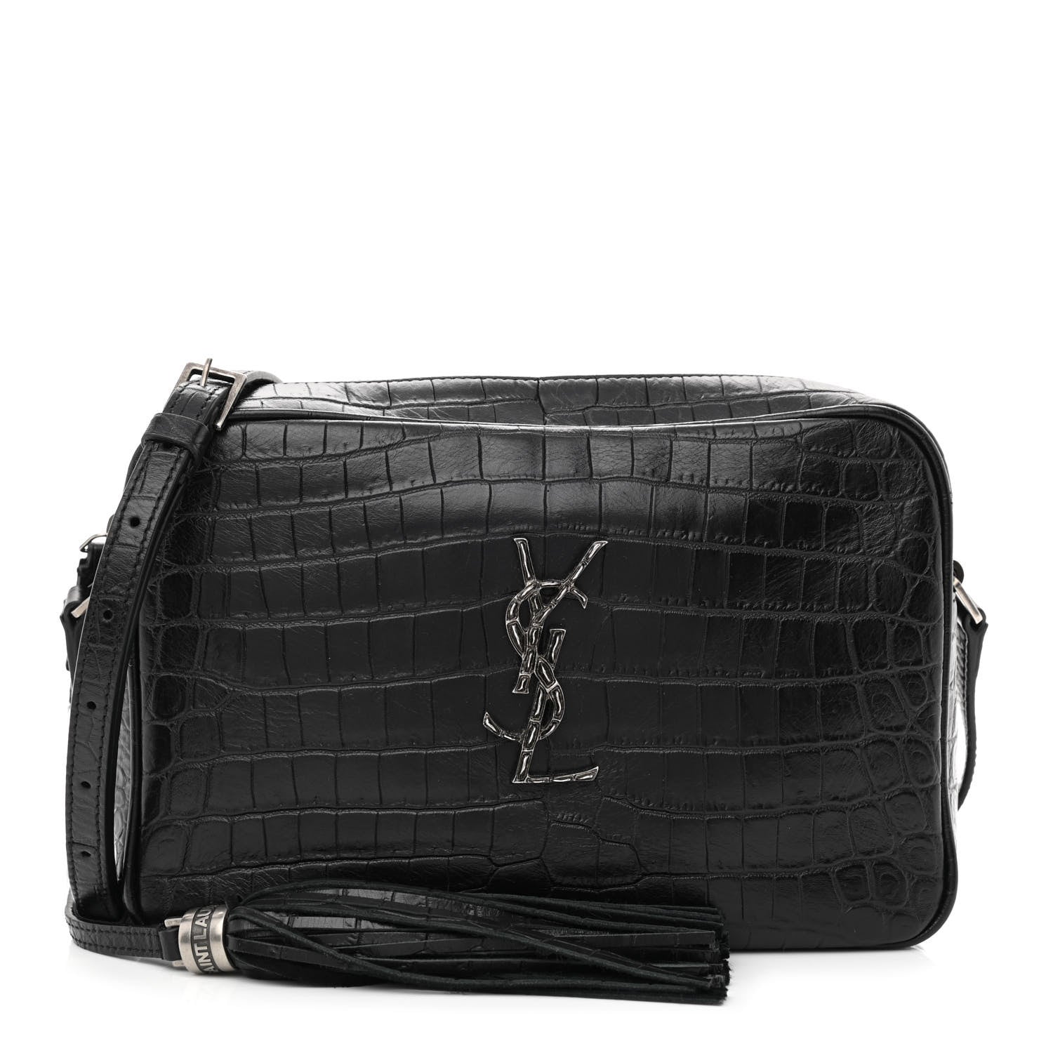 Saint Laurent Calfskin Crocodile Embossed Monogram Lou Camera Bag Black 1 of 10