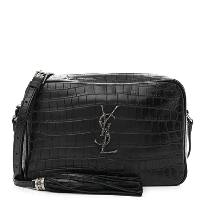 Saint Laurent Calfskin Crocodile Embossed Monogram Lou Camera Bag Black 1 of 10