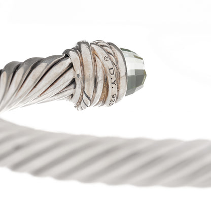 David Yurman Sterling Silver Diamond Prasiolite 7mm Cable Classics Crossover Bracelet 3 of 5