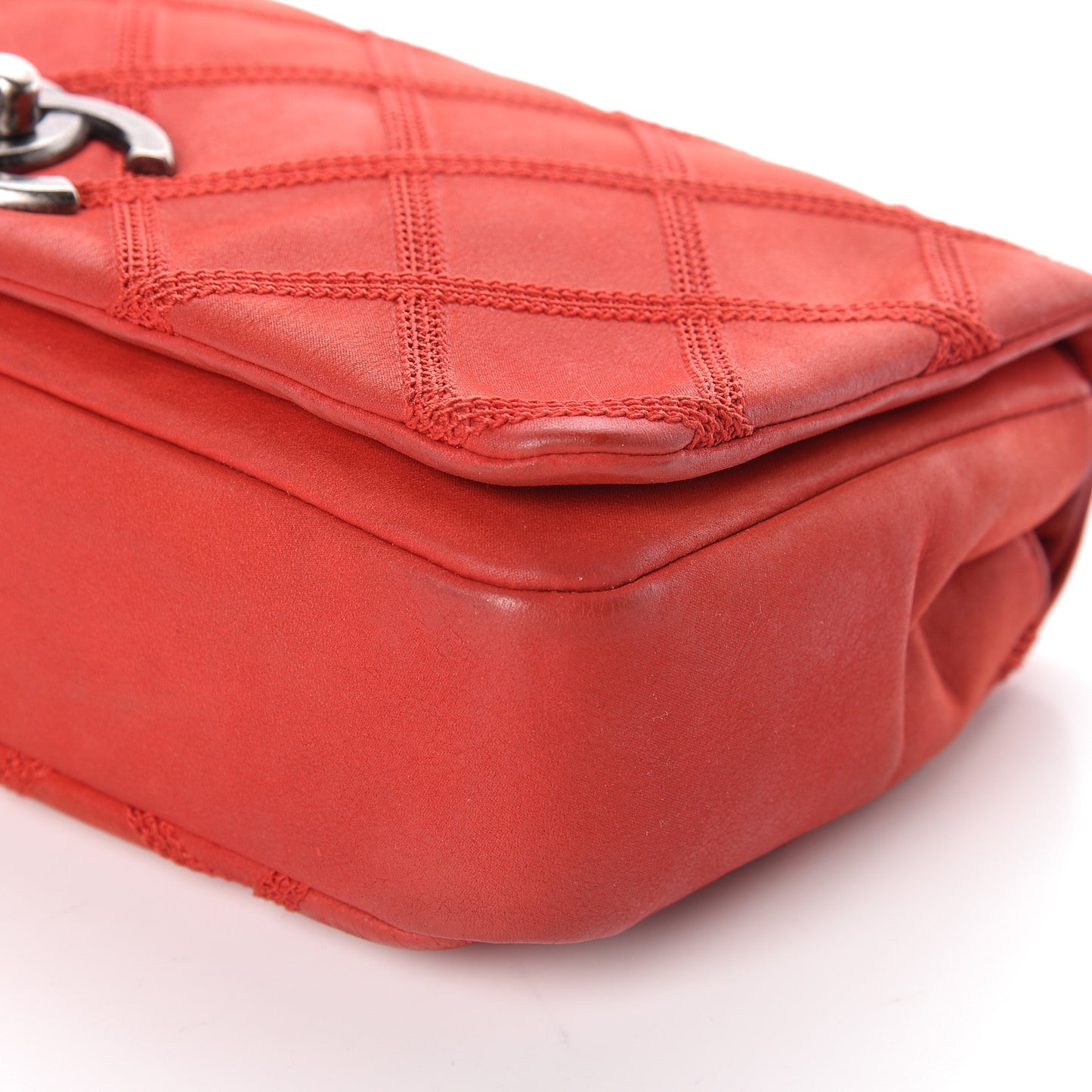 Iridescent Calfskin Diamond Stitch Flap Red