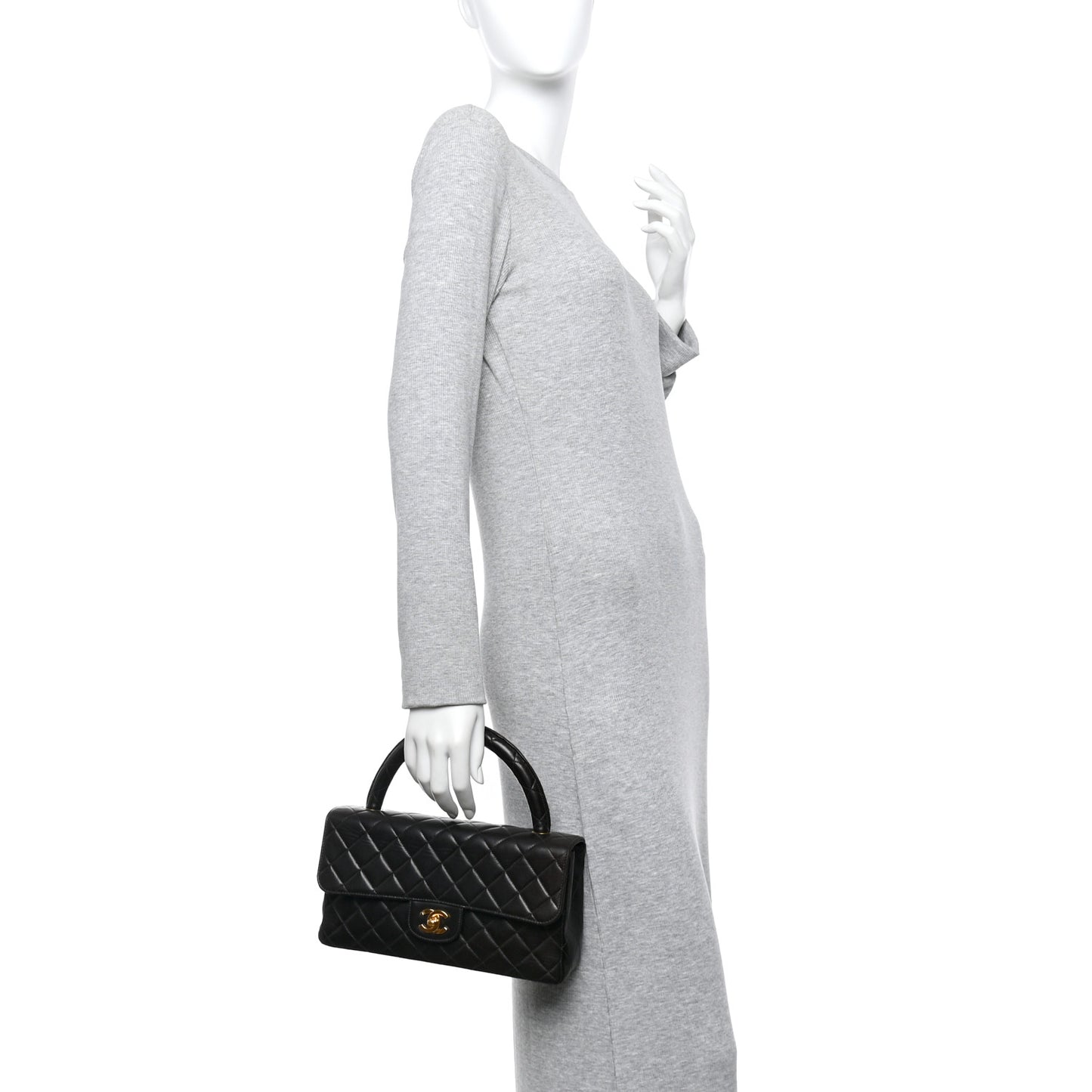 Lambskin Quilted Medium Rectangular Kelly Flap Bag Black