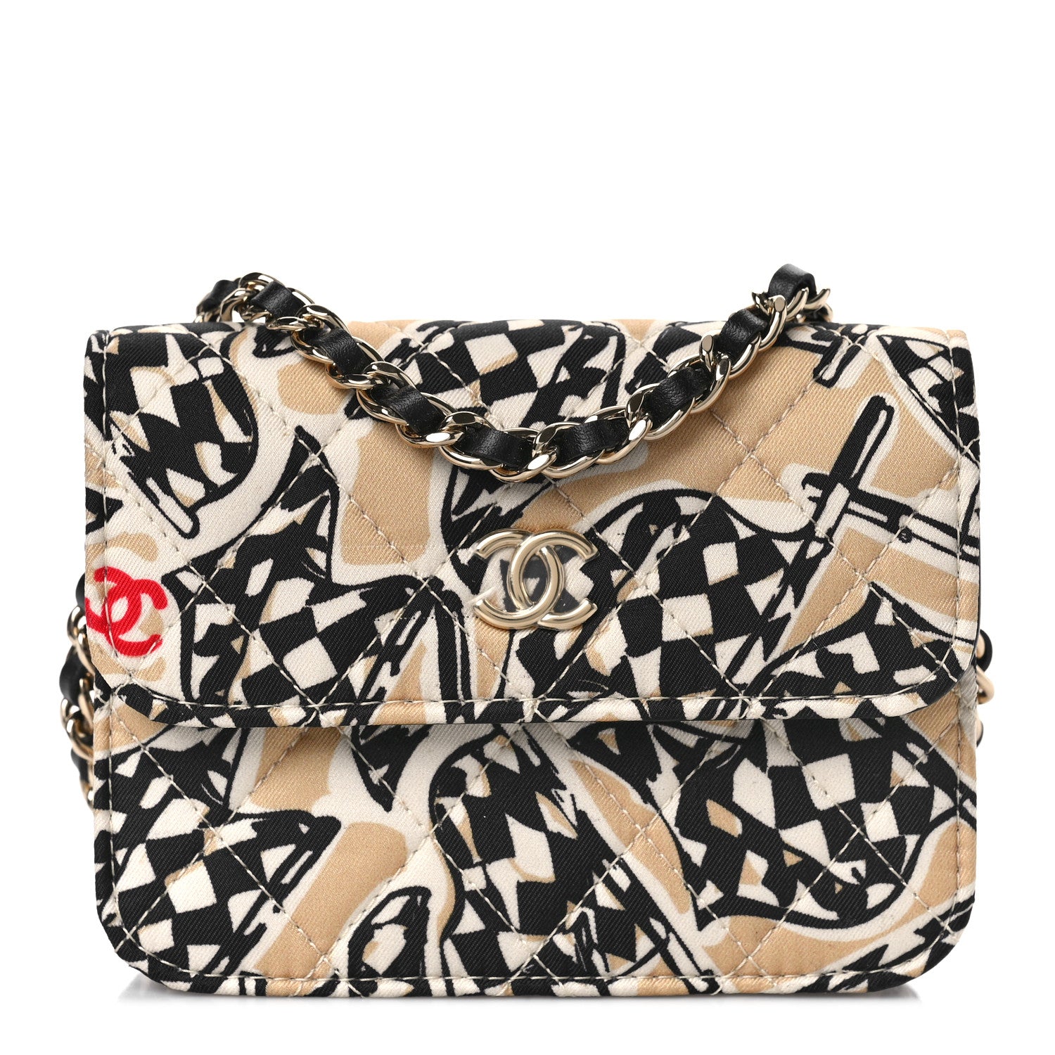 Chanel Canvas Check Flag Printed CC Clutch With Chain Beige Multicolor 1 of 10