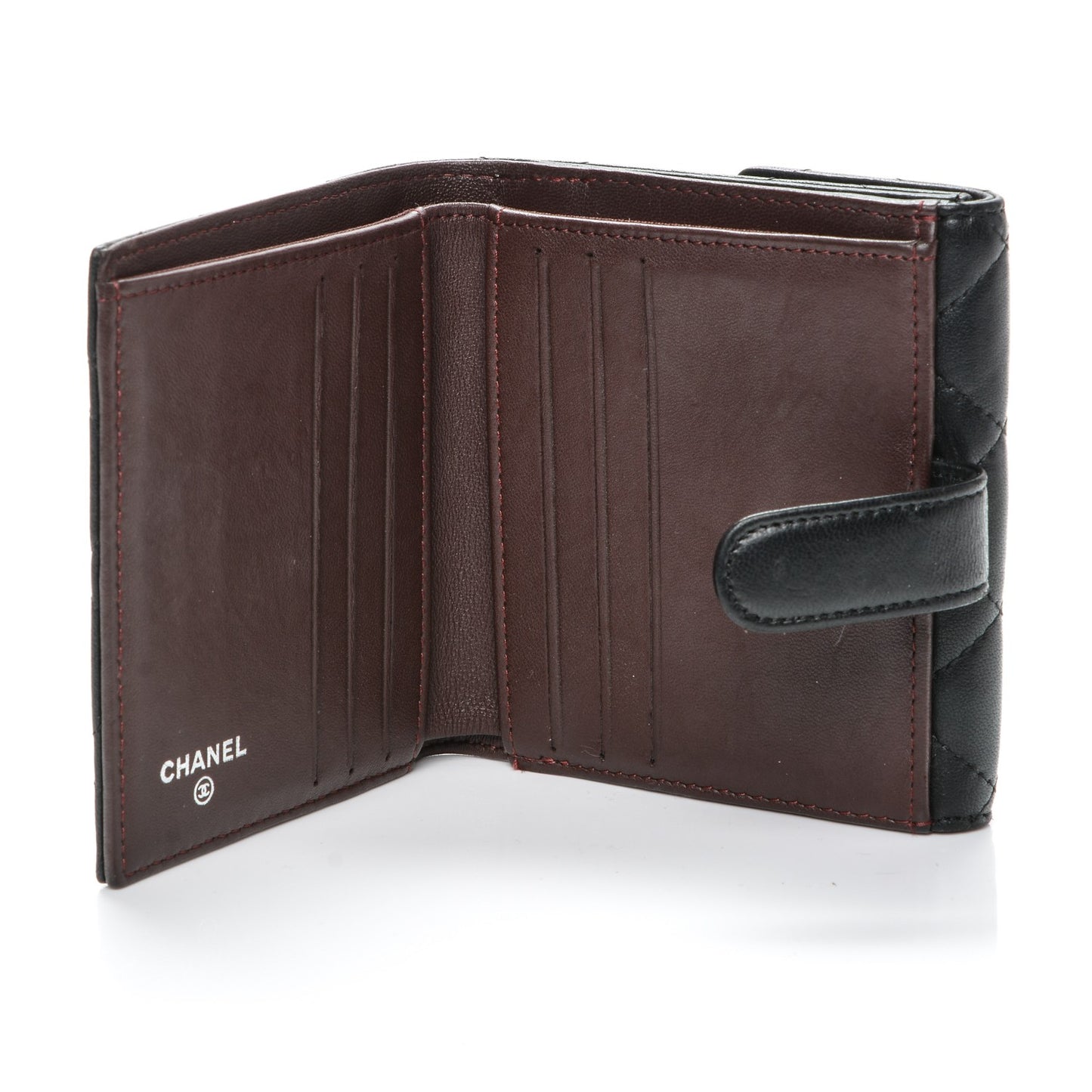 Lambskin Quilted Compact French Flap Wallet Black