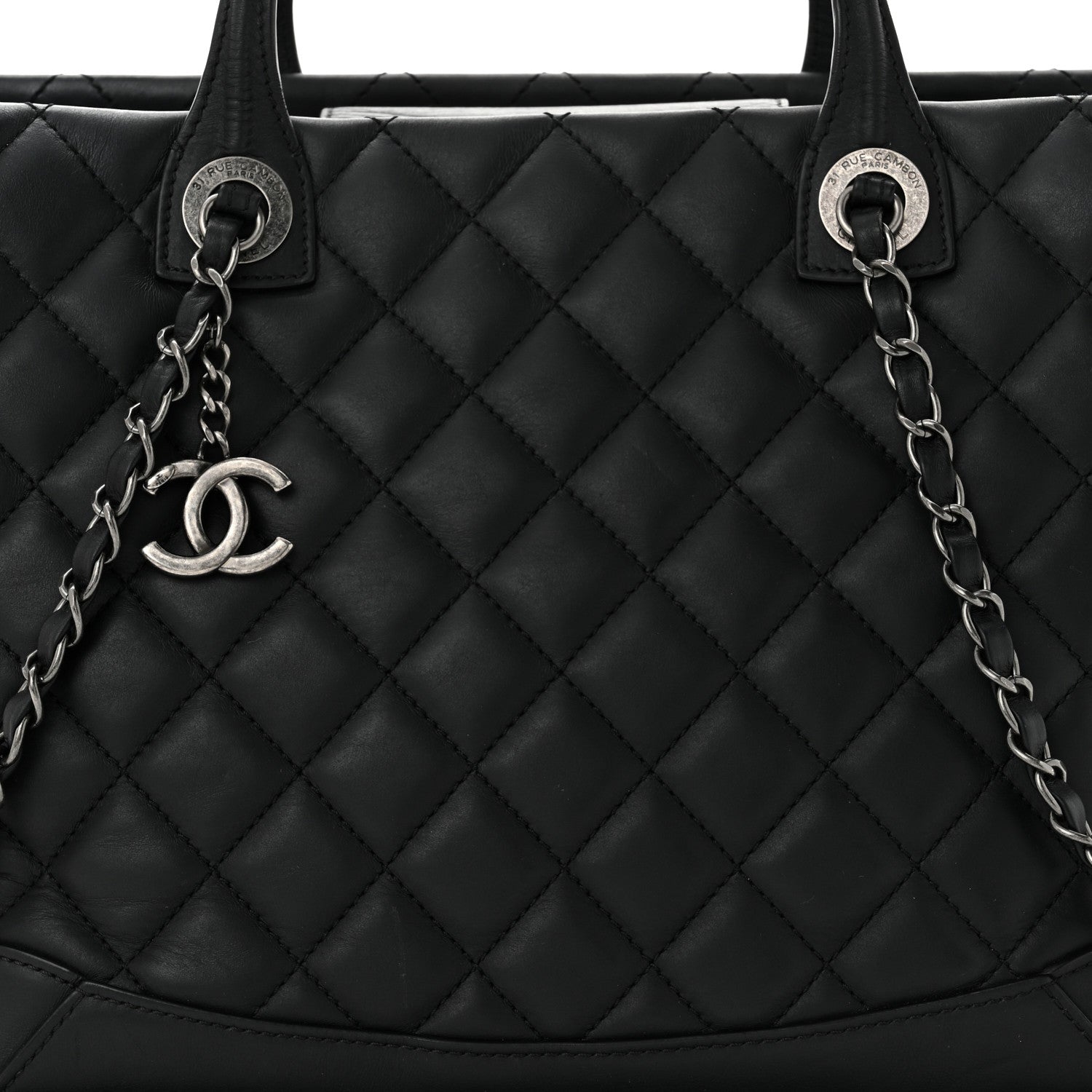 Chanel Calfskin Quilted Small Easy Shopping Tote Black 8 of 10