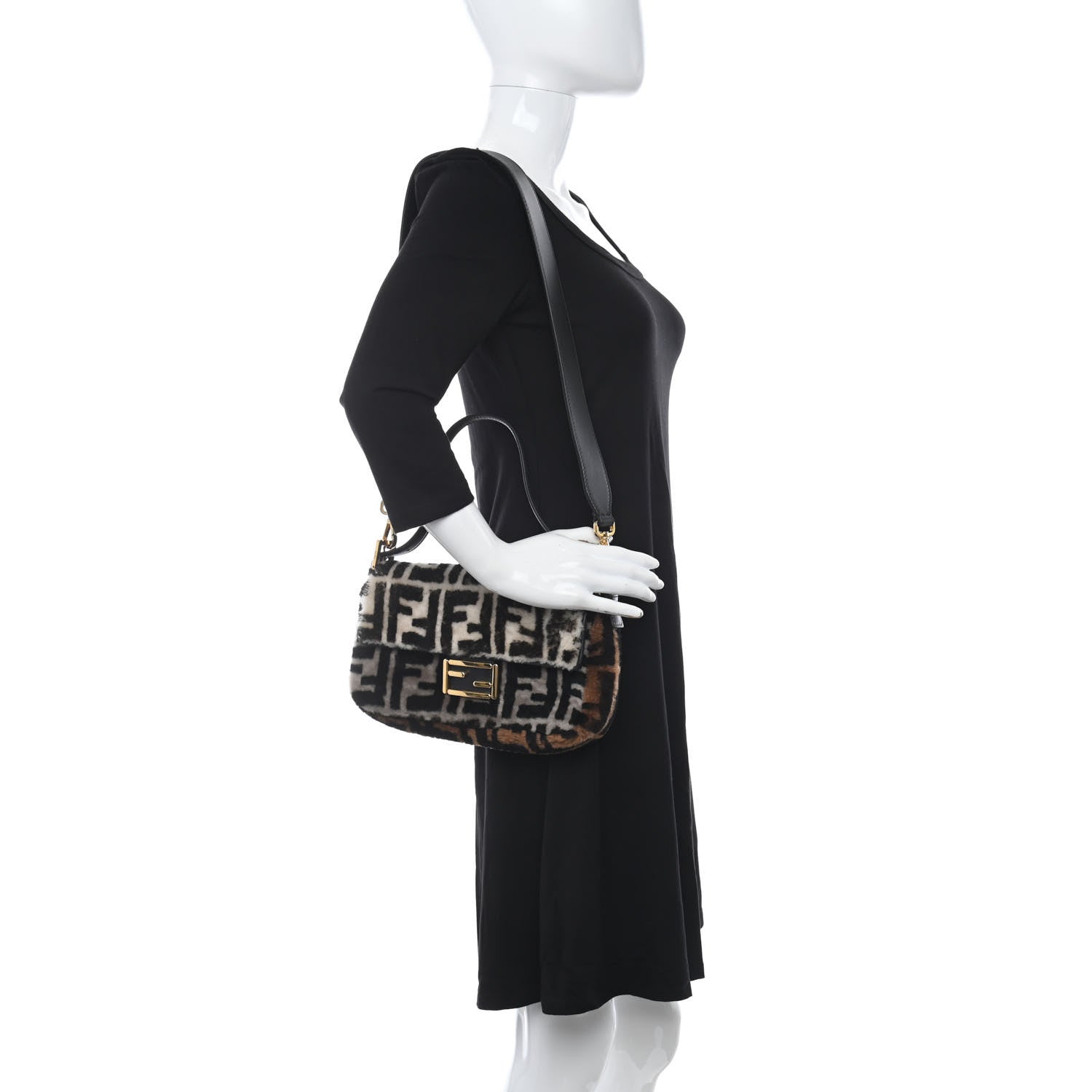 Fendi Shearling Vitello Dolce Macro FF 1974 Baguette White Ice Tortora Tobacco 2 of 11