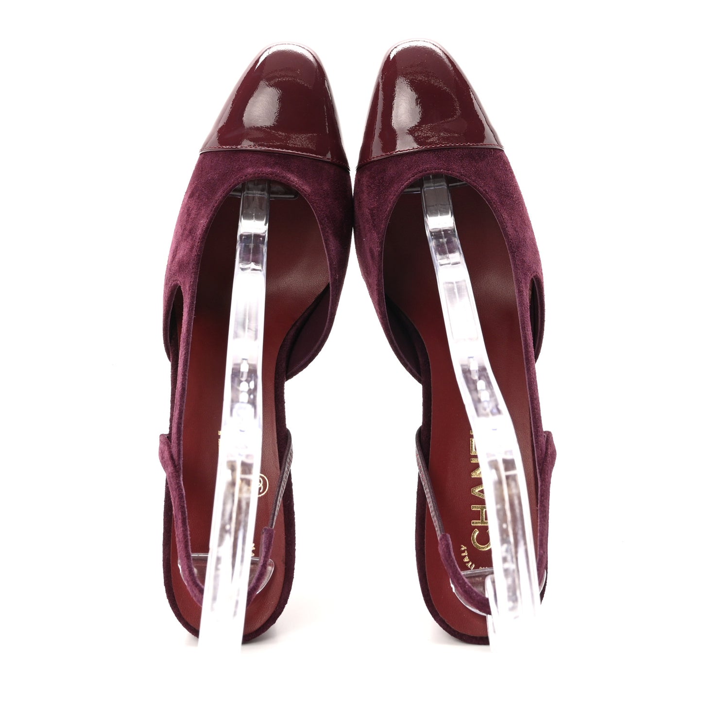 Suede Patent Cap Toe CC Slingback Pumps 40.5 Burgundy