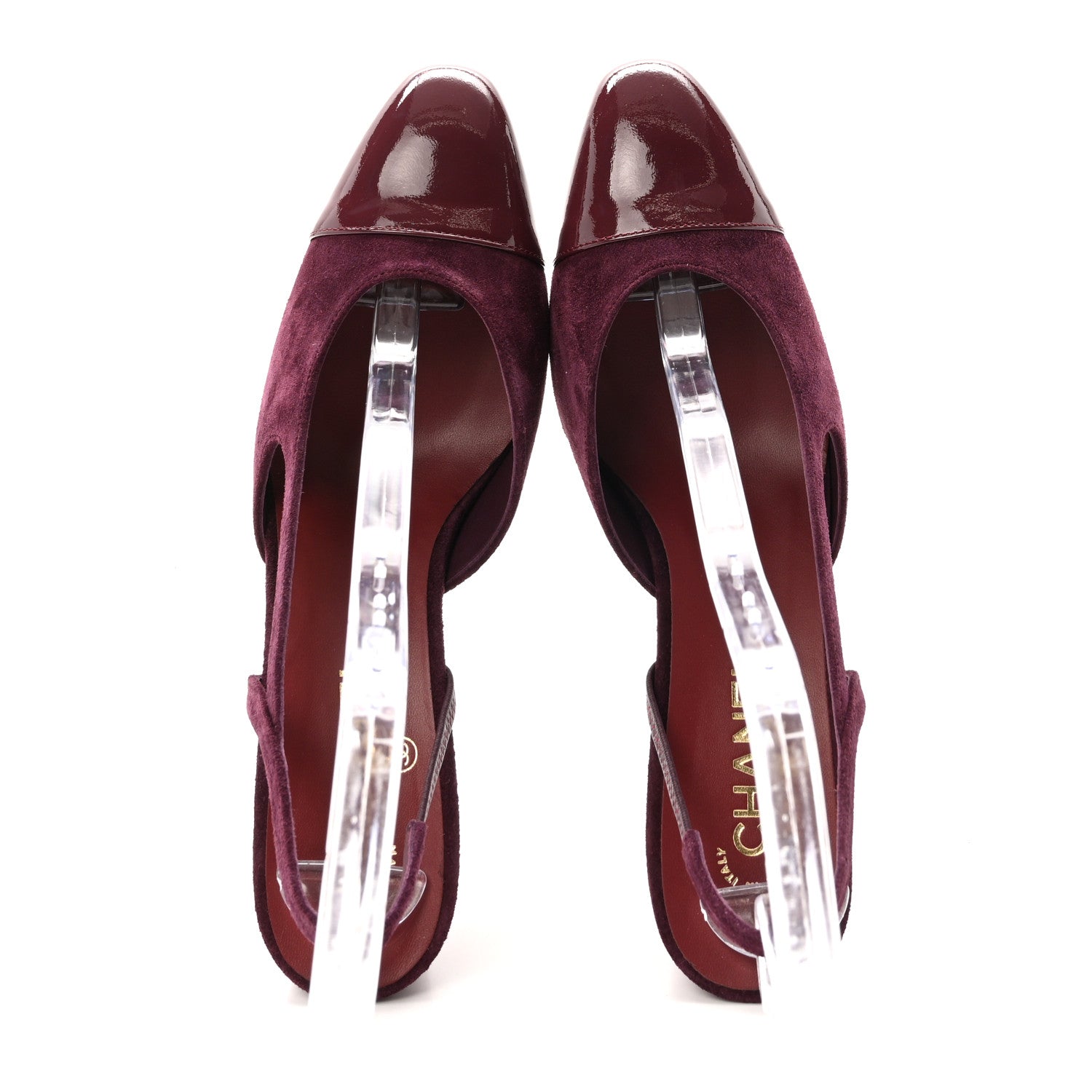 Chanel Suede Patent Cap Toe CC Slingback Pumps 40.5 Burgundy 2 of 10