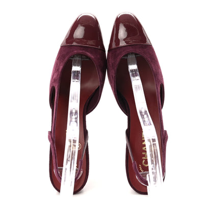 Chanel Suede Patent Cap Toe CC Slingback Pumps 40.5 Burgundy 2 of 10