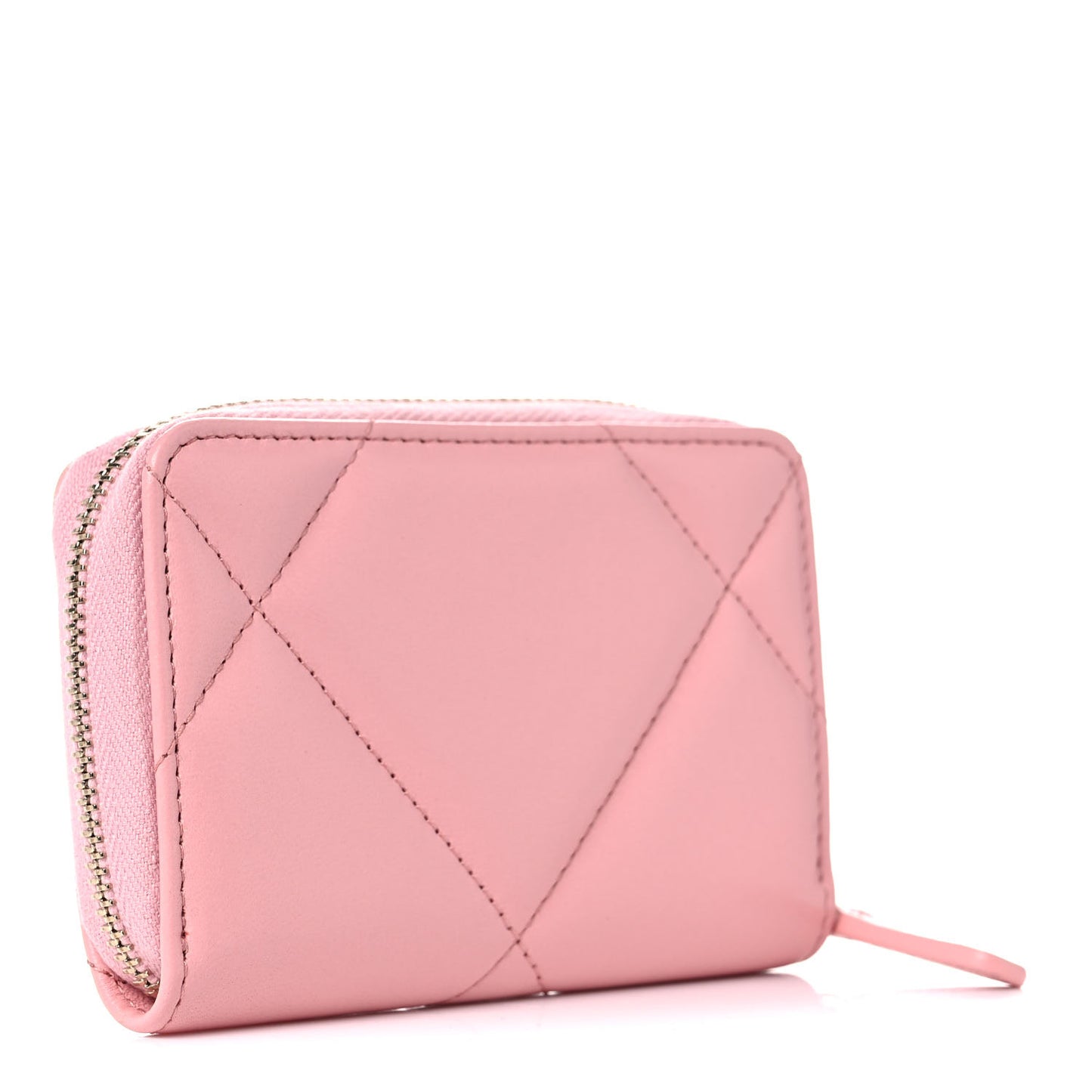 Lambskin Quilted Chanel 19 Zip Around Coin Purse Wallet Light Pink