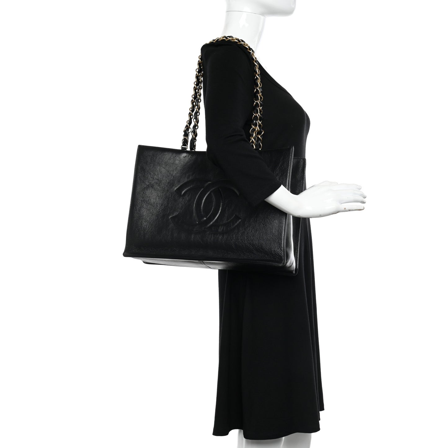 Shiny Aged Calfskin Shopping Bag Black