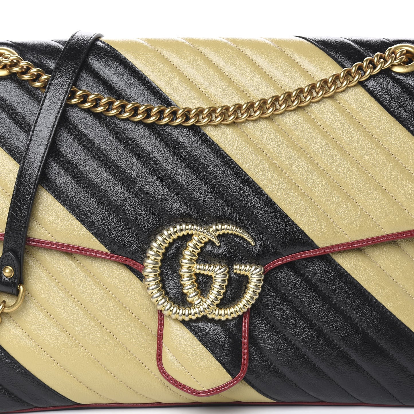 Azalea Calfskin Matelasse Diagonal Patchwork Large Torchon GG Marmont Shoulder Bag Black Beige Romantic Cerise