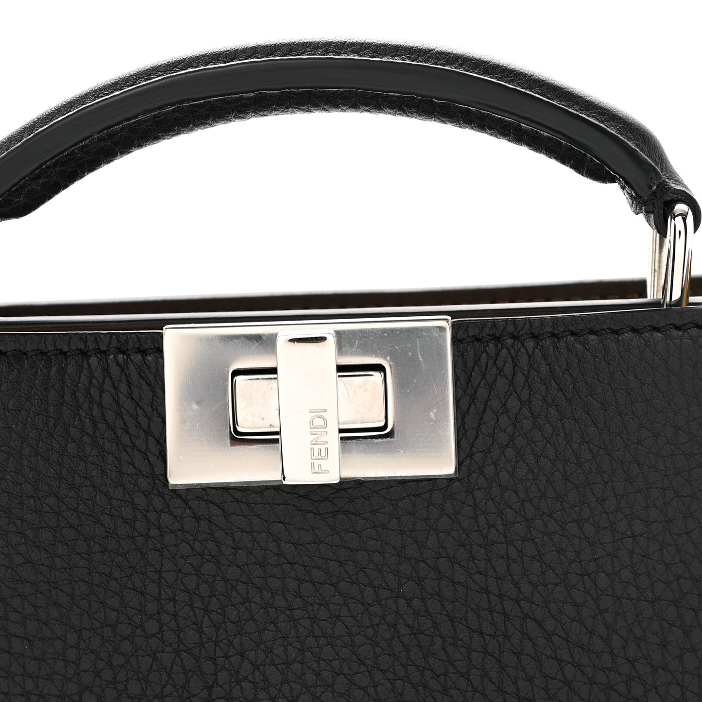 Cuoio Romano Vitello Cover Glazed Fabric Bi-Color FF 1974 Mini Peekaboo I SEE U Satchel Black Mimosa Tobacco Moro
