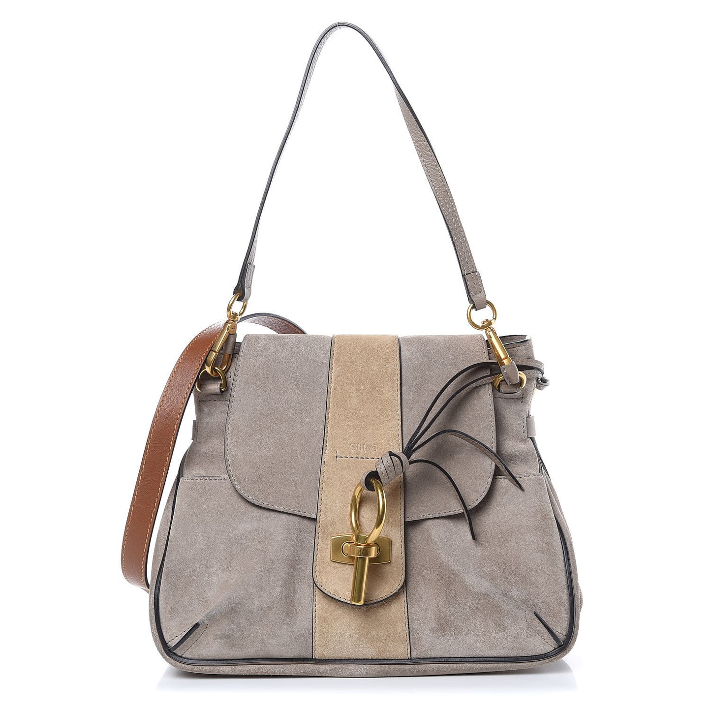 Suede Calfskin Small Lexa Shoulder Bag Motty Grey