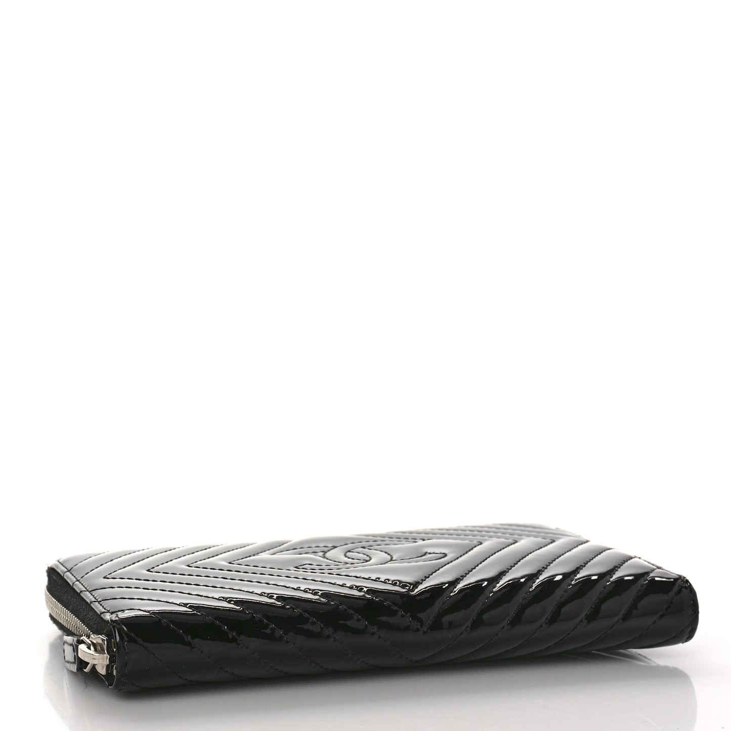 Patent Chevron Quilted CC Zip Around Wallet Black