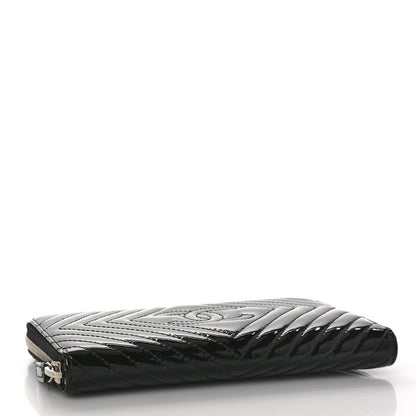 Chanel Patent Chevron Quilted CC Zip Around Wallet Black 4 of 13