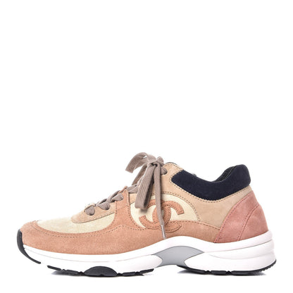 Chanel Suede Calfskin CC Sneakers 36 Beige Pink 1 of 9