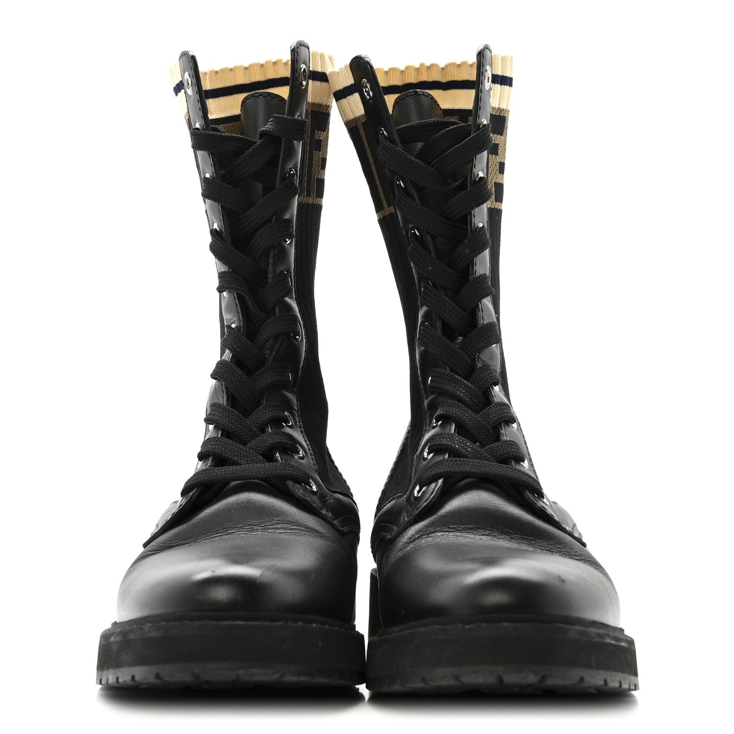 FENDI ブラック ポインテッドトゥブーツ 36 Fendi Calfskin Stretch Fabric Rockoko Biker Boots 36 Tobacco Black