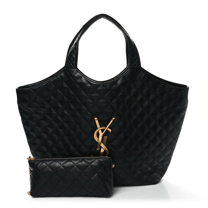 Saint Laurent Lambskin Quilted Maxi Icare Shopping Tote Black 3 of 12