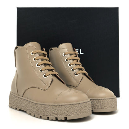 Chanel Calfskin CC Turnlock Lace Up Boots 36 Beige 9 of 9