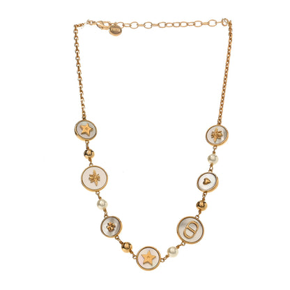 Christian Dior Metal Resin Pearl Mother of Pearl D-Luck Short Necklace Gold 3 of 4
