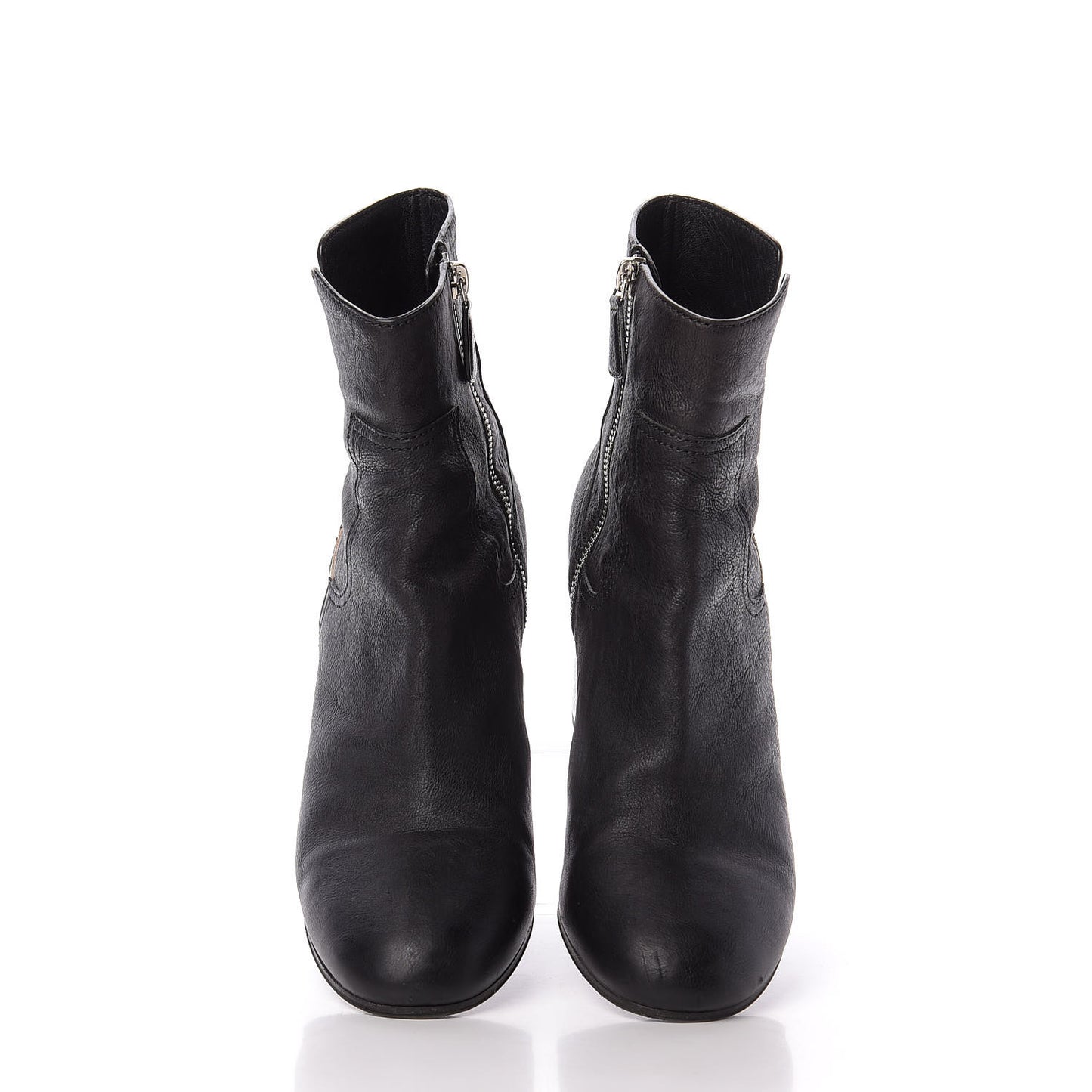 Goatskin Calfskin CC Short Boots 41 Black White