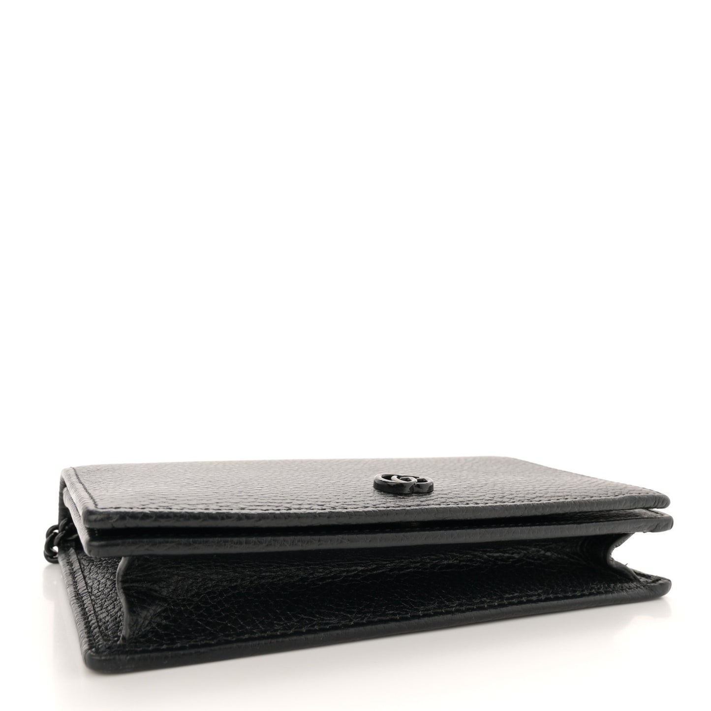 Dollar Calfskin Enamel Monochrome Mini GG Marmont Chain Wallet Black