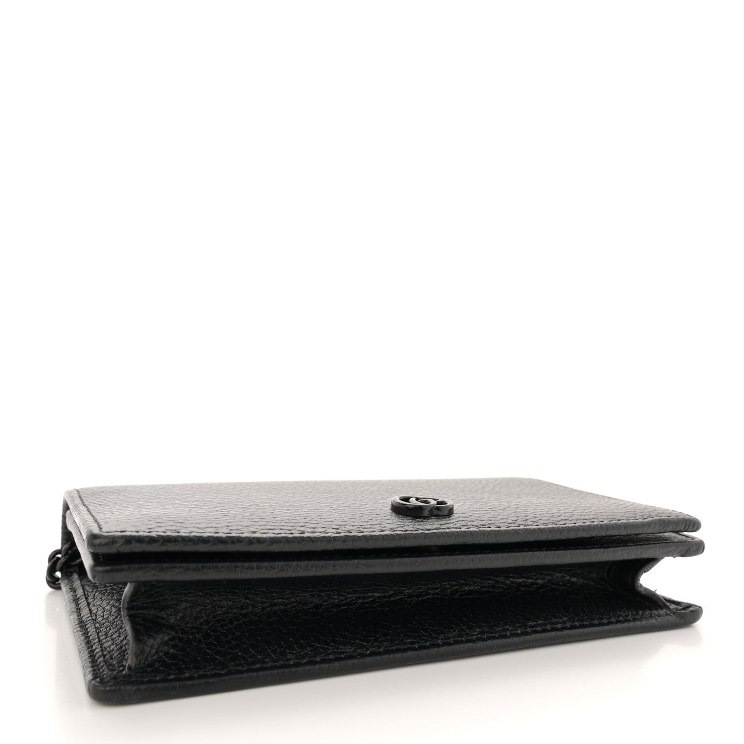 Gucci Dollar Calfskin Enamel Monochrome Mini GG Marmont Chain Wallet Black 4 of 9