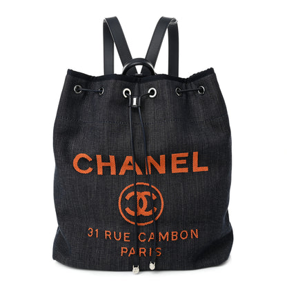 Chanel Denim Deauville Drawstring Bag Blue Orange 1 of 11
