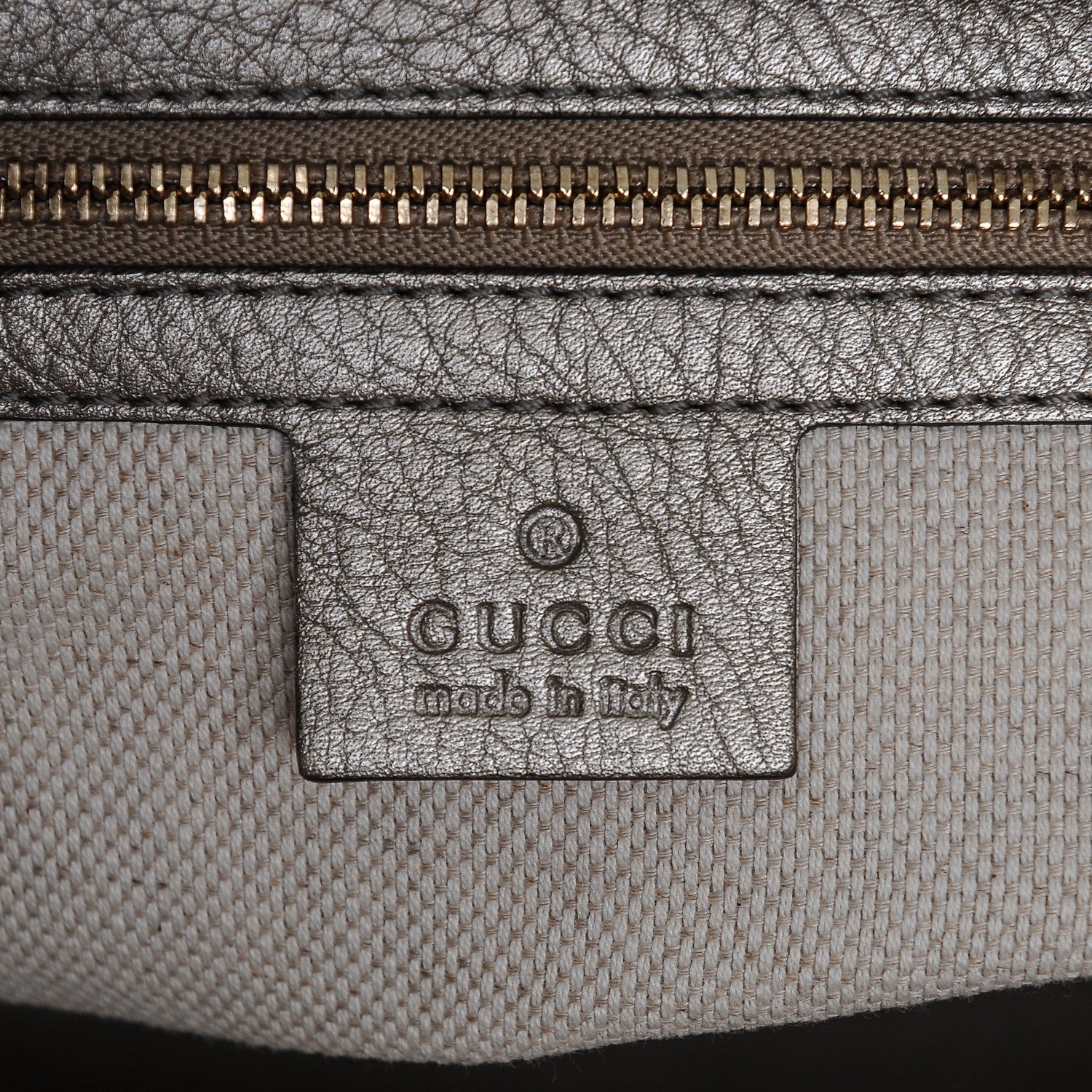 Gucci Metallic Pebbled Calfskin Small Soho Top Handle Bag Golden Beige 6 of 7