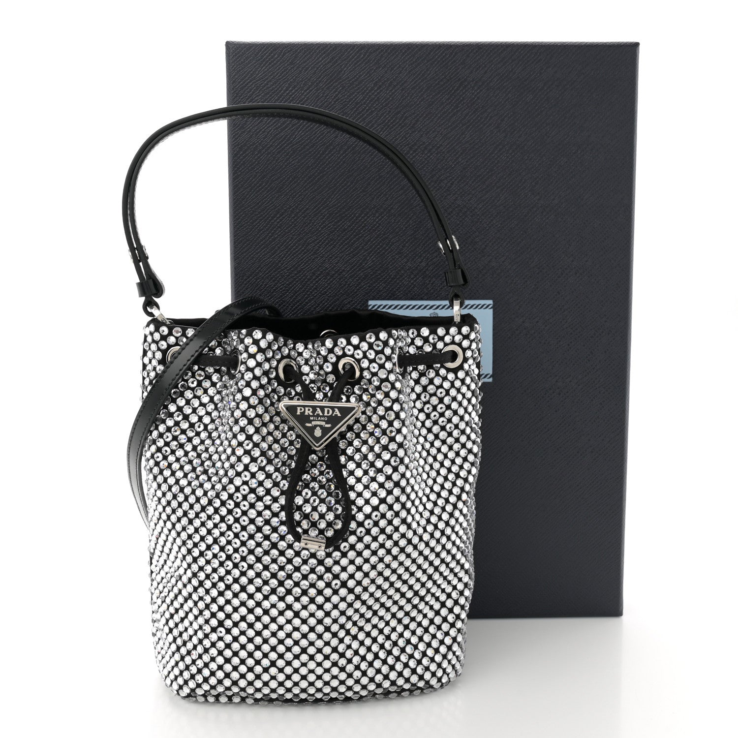 Prada Satin Crystal Metal Triangle Logo Mini Re-Edition 1978 Bucket Bag Crystal 11 of 11