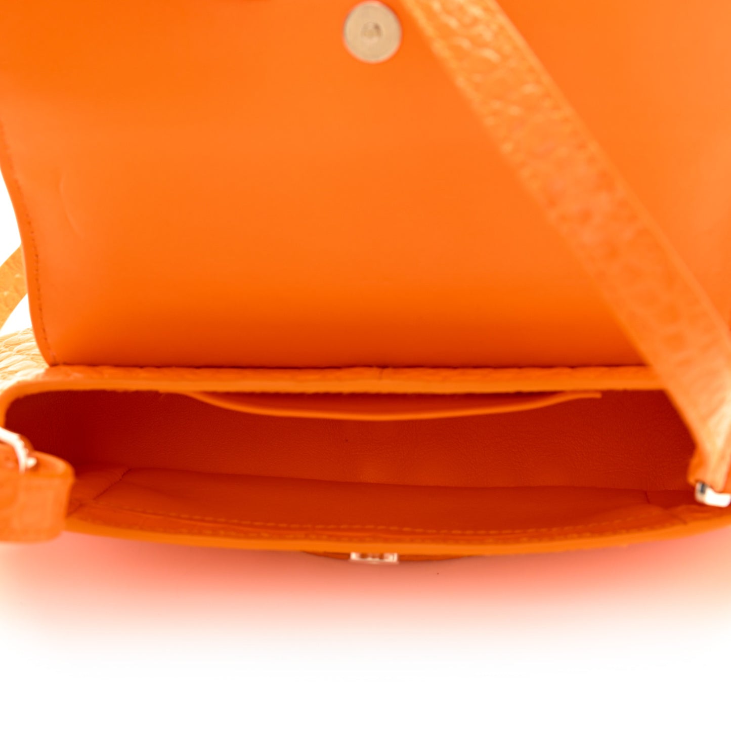 Shiny Super Supple Calfskin Crocodile Embossed Small XX Flap Stretch Bag Pop Orange