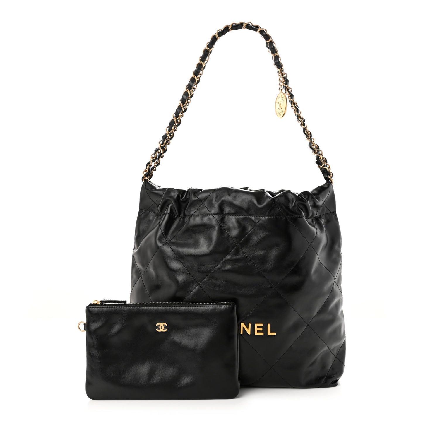 Shiny Calfskin Quilted Small Chanel 22 Black