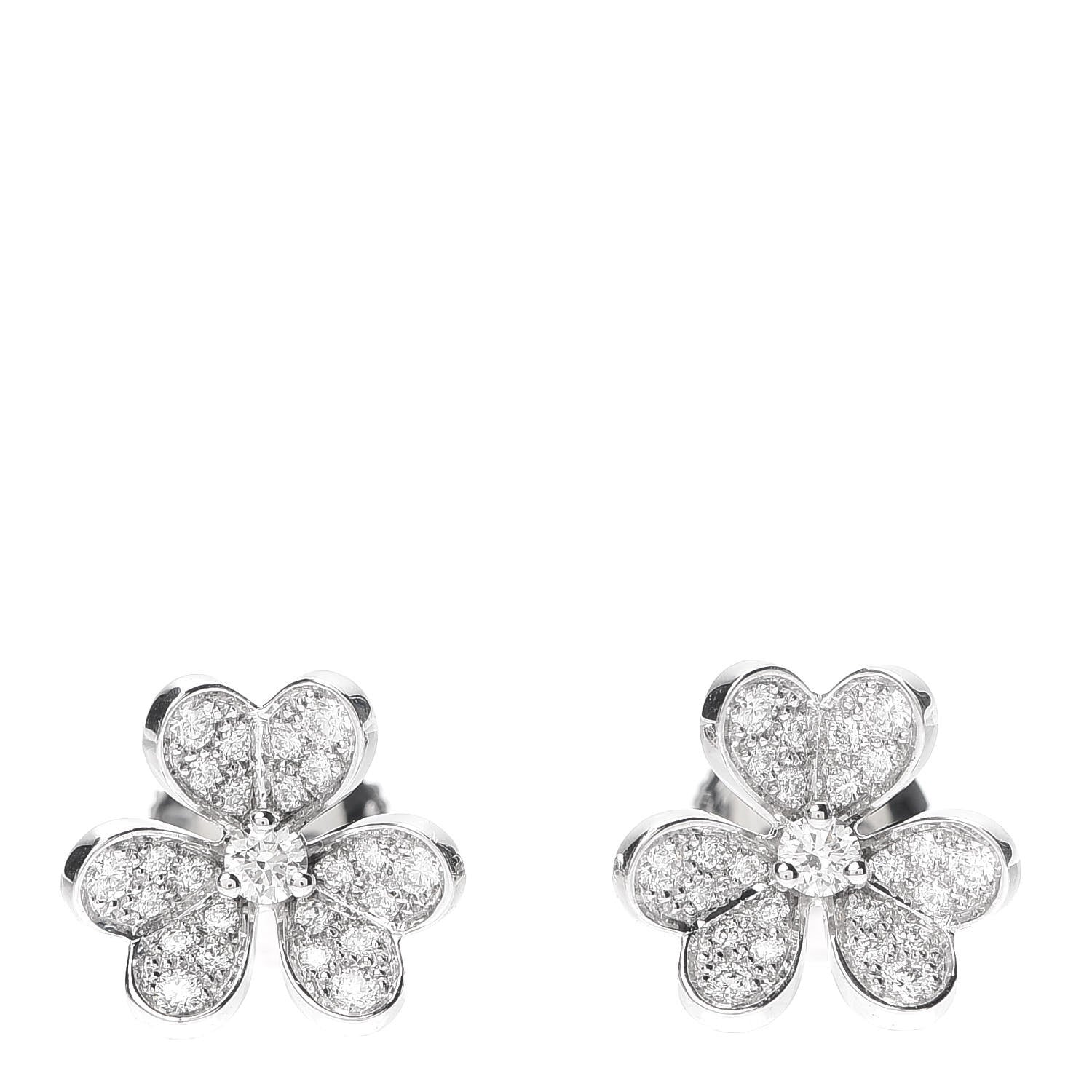 Van Cleef & Arpels 18K White Gold Diamond Mini Frivole Pave Earrings 1 of 7