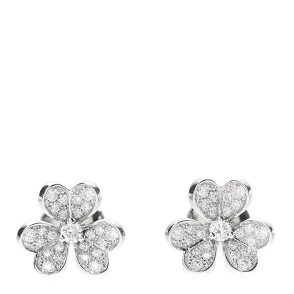 Van Cleef & Arpels 18K White Gold Diamond Mini Frivole Pave Earrings 1 of 7