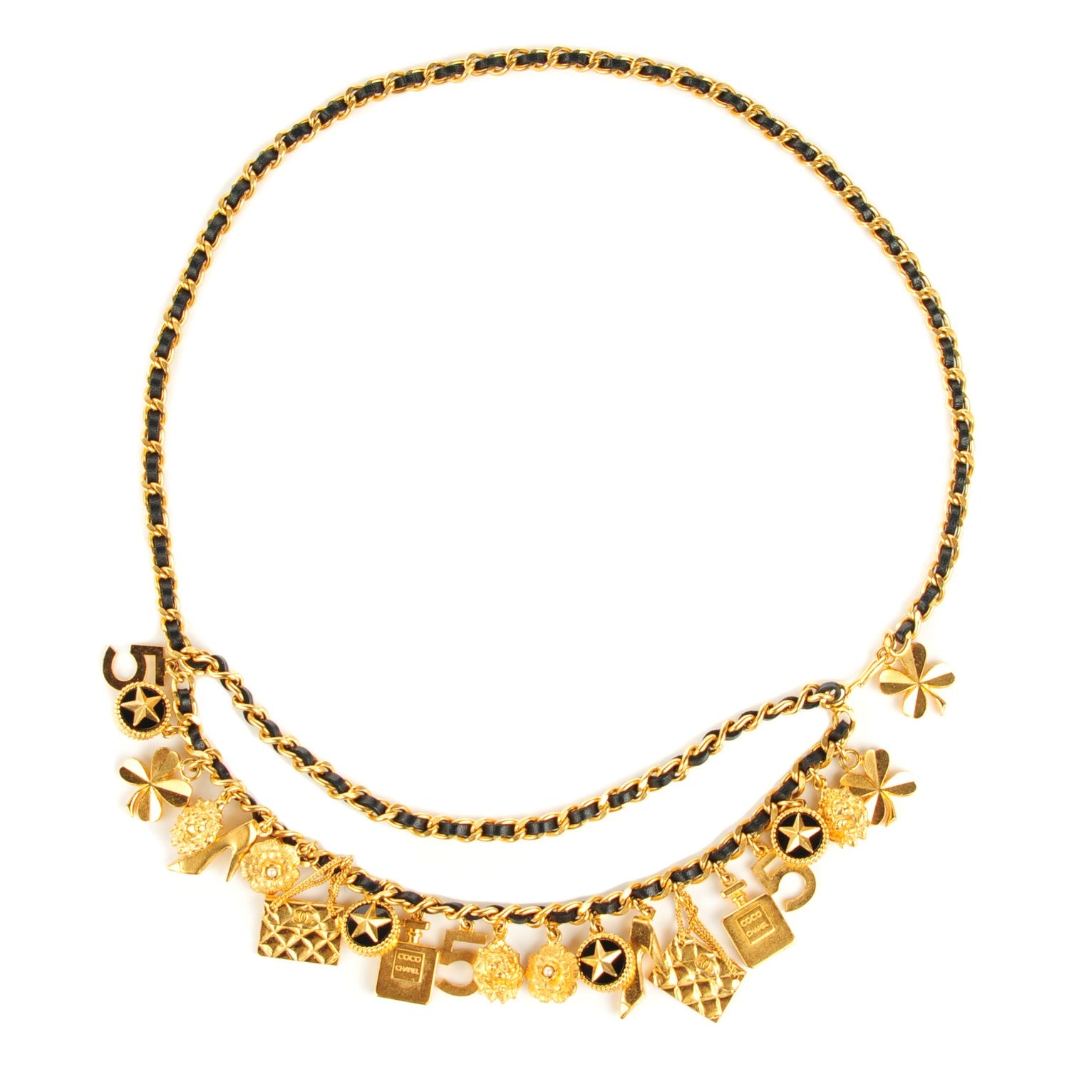 Chanel Lambskin Gold Chain Iconic Charm Belt Black Gold 1 of 3