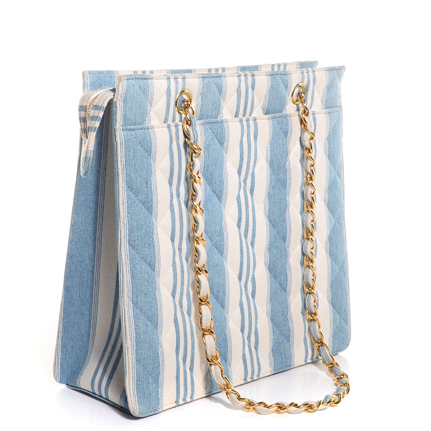 Chanel Denim Striped Shoulder Bag 3 of 8