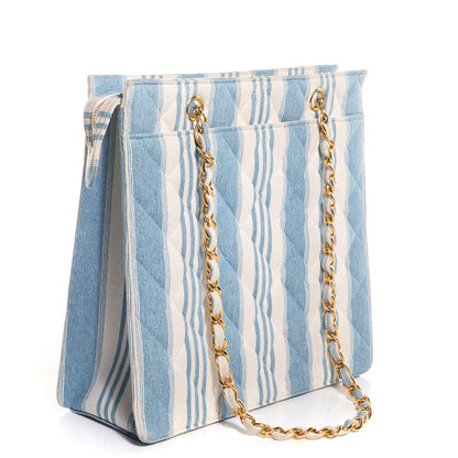 Chanel Denim Striped Shoulder Bag 3 of 8