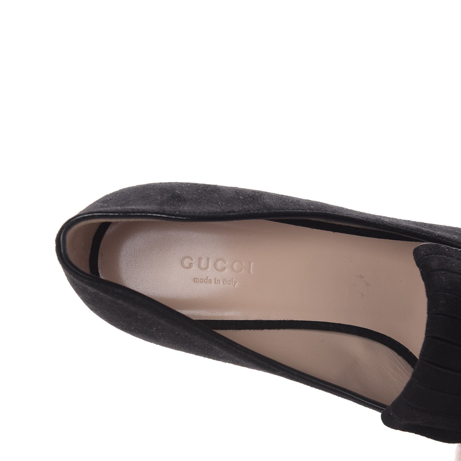 Gucci Kid Scamosciato GG Marmont Fringe 50mm Loafer Pumps 40 Black 8 of 9