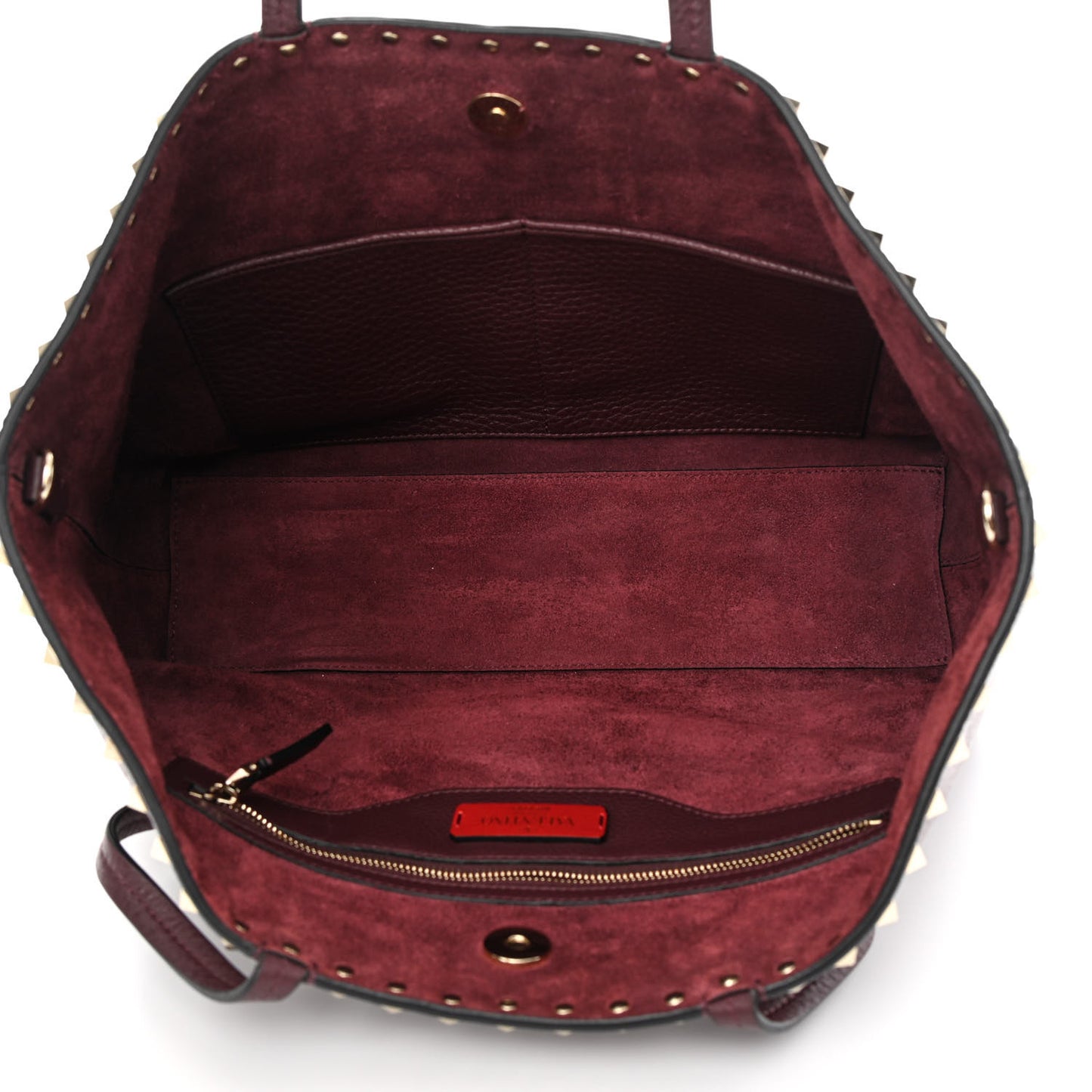 Grained Calfskin Small Rockstud Shoulder Tote Rubin