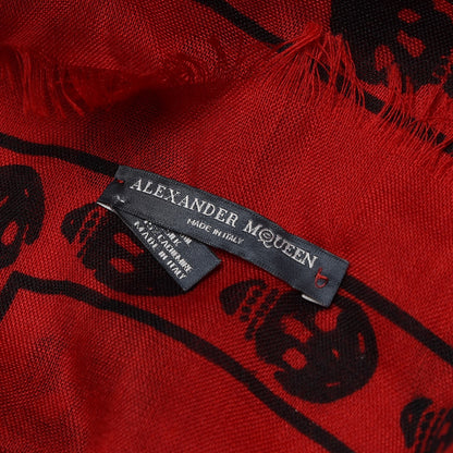 Alexander McQueen Silk Chiffon Skull Scarf Red Black 5 of 5