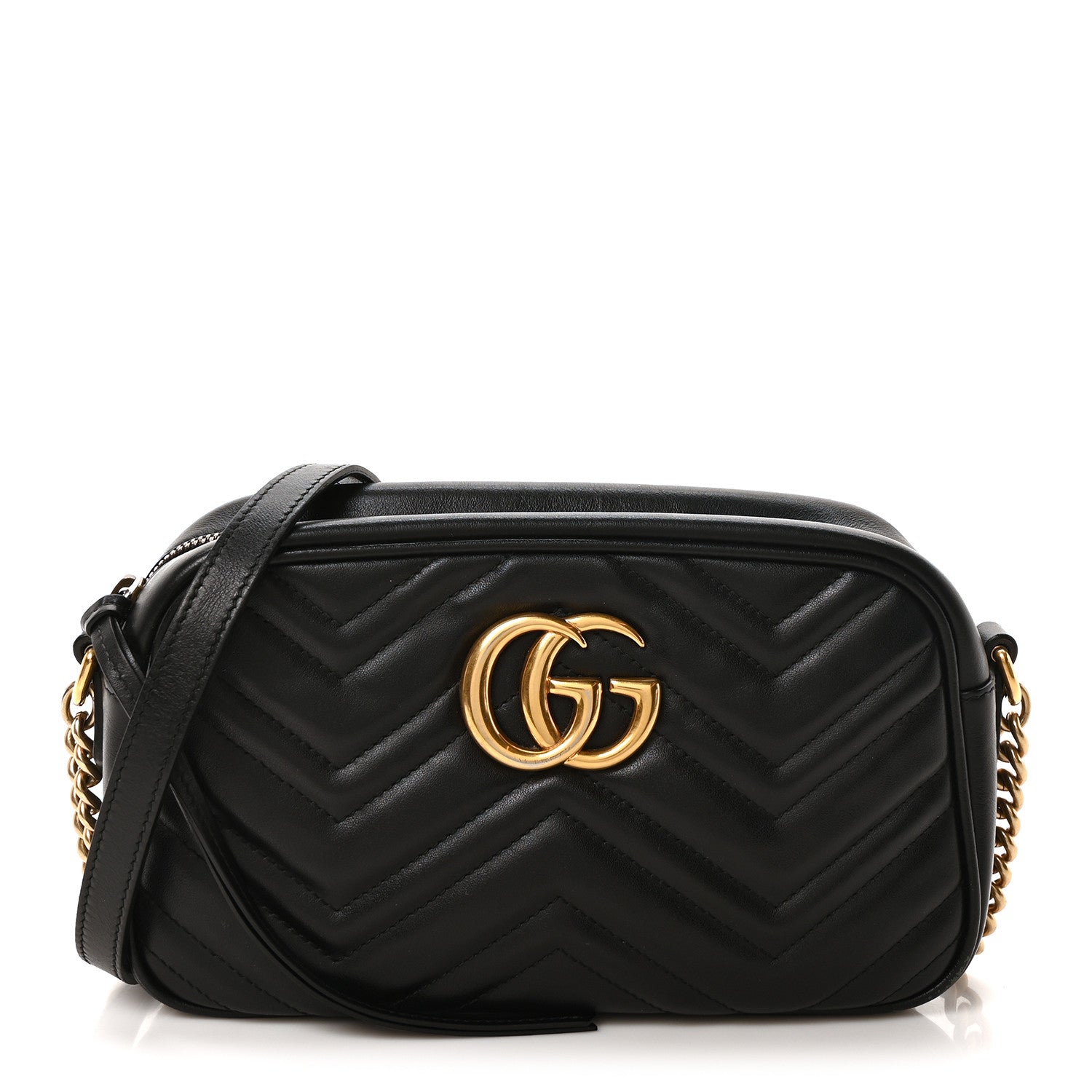 Gucci Calfskin Matelasse Small GG Marmont Chain Shoulder Bag Black 1 of 10