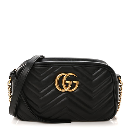 Gucci Calfskin Matelasse Small GG Marmont Chain Shoulder Bag Black 1 of 10