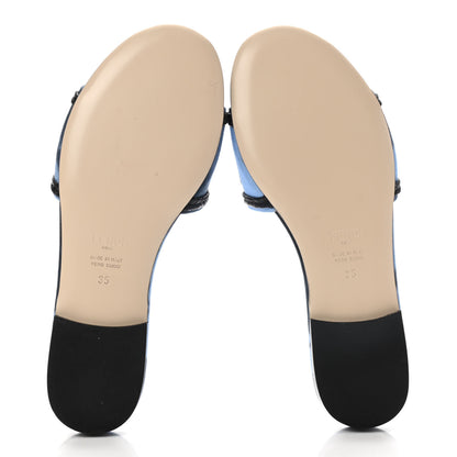 Fendi Canvas Floral Print Logo Flat Slide Sandals 35 Sagittarius Black 5 of 7