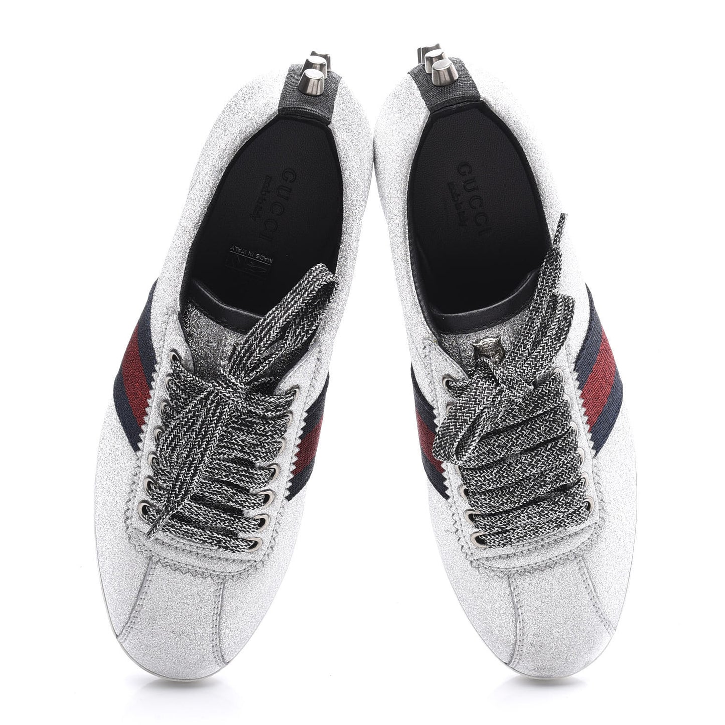 Glitter Fabric Studded Web Womens Sneakers 36 Silver