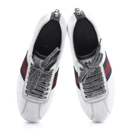 Gucci Glitter Fabric Studded Web Womens Sneakers 36 Silver 5 of 10