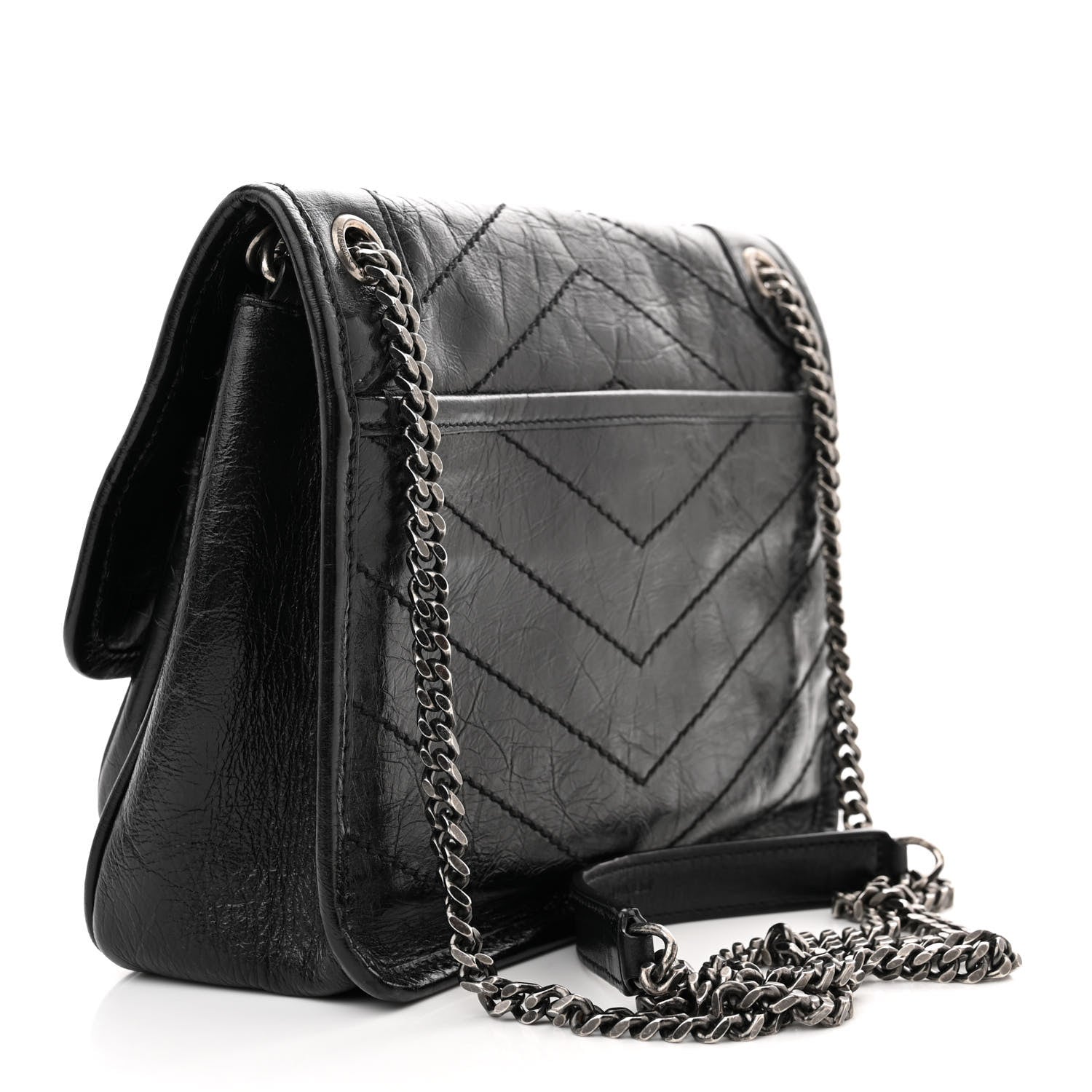Saint Laurent Crinkled Lambskin Matelasse Monogram Baby Niki Chain Satchel Black 3 of 9