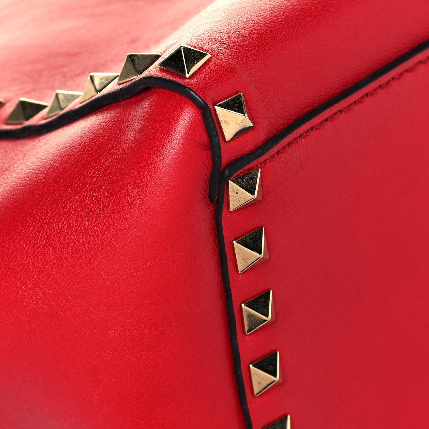 Vitello Rockstud Double Handle Tote Red