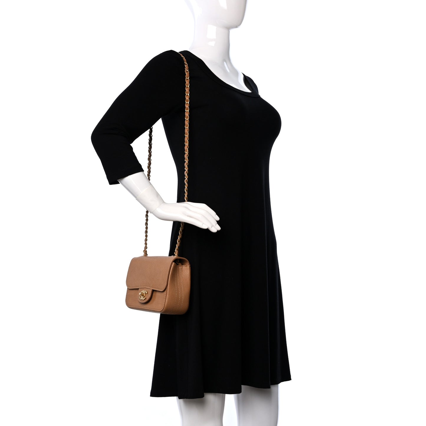 Grained Calfskin Mini Square Classic Pure Flap Brown