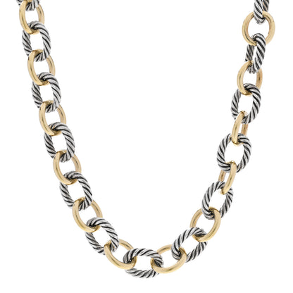 David Yurman Sterling Silver 18K Yellow Gold 12mm Large Oval Link Necklace 1 of 5
