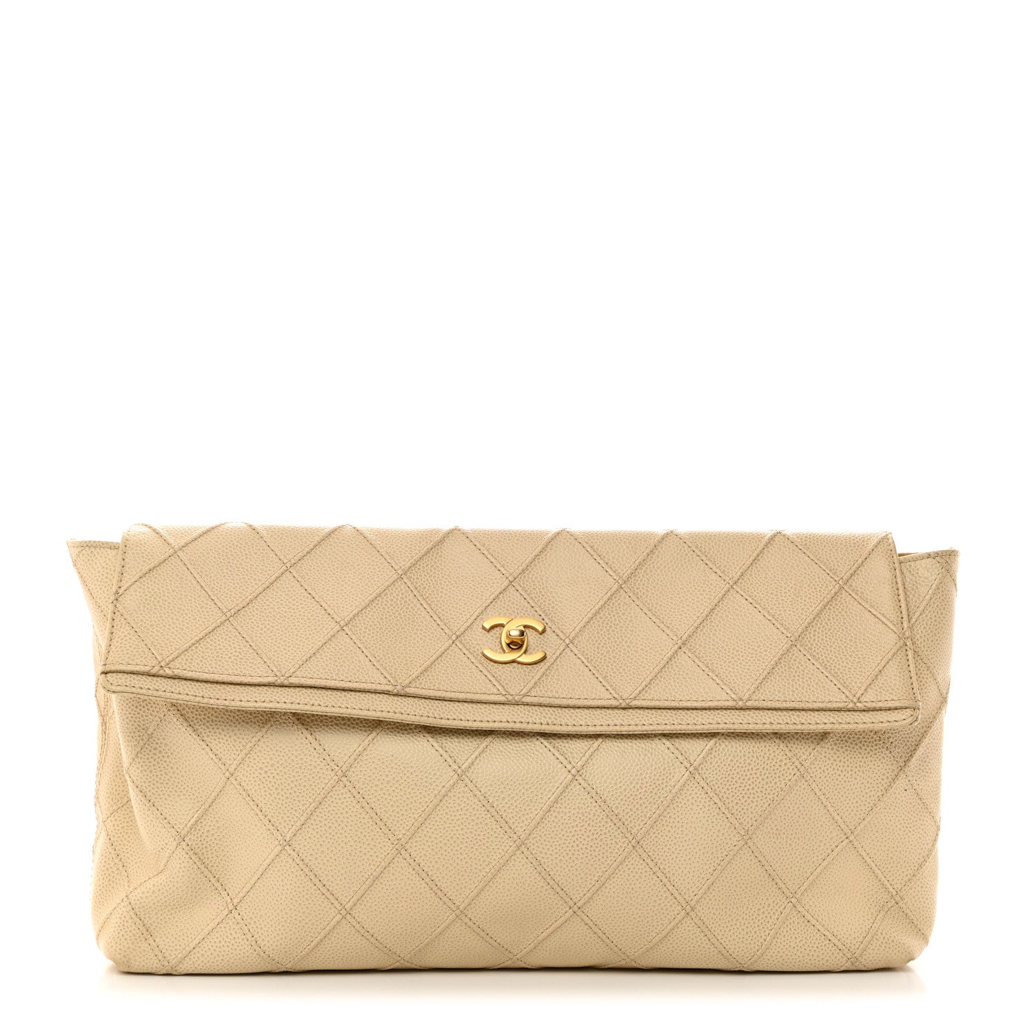 Chanel Caviar Diamond Stitch Oversized Flap Clutch Beige 1 of 8